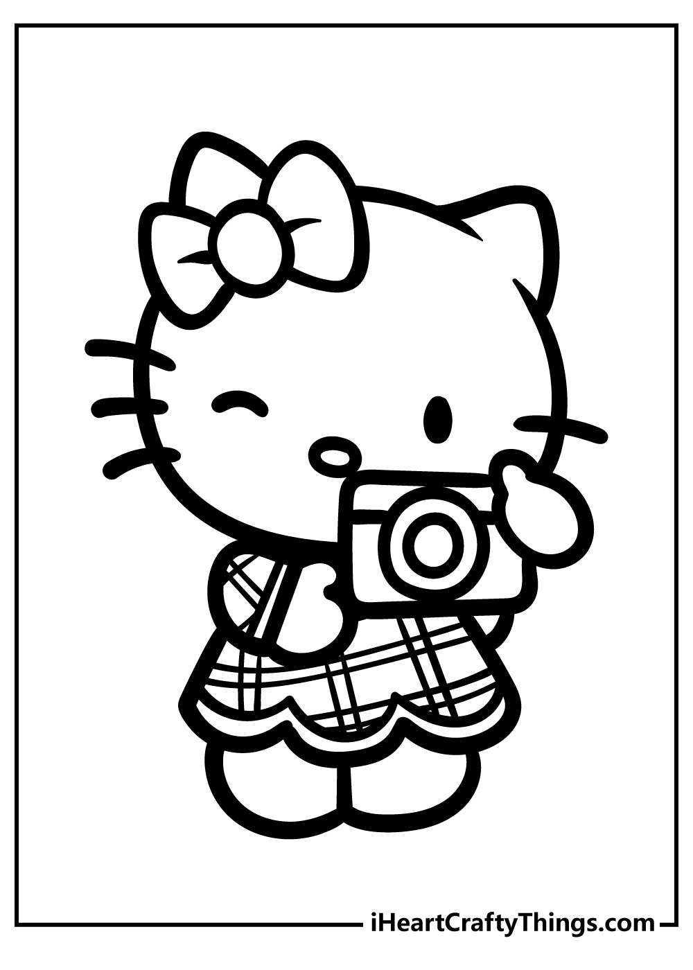 Hello Kitty with camera printable coloring sheet