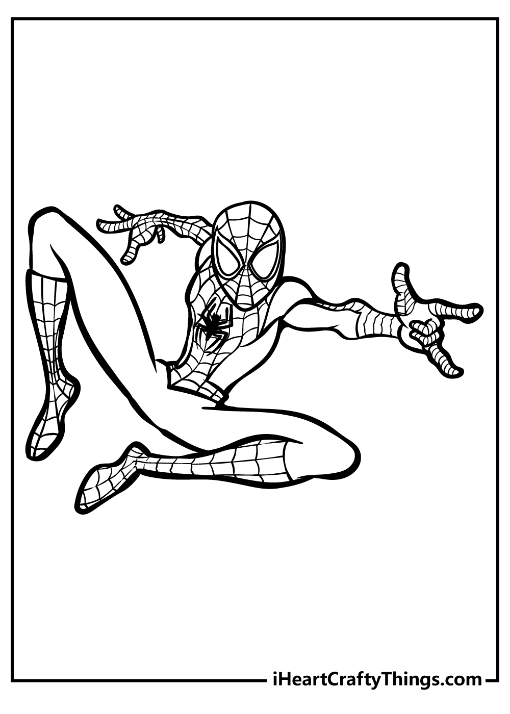Spider-Man in mid-air pose ready to shoot web coloring sheet