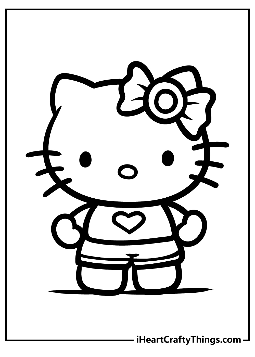 Waving Hello Kitty with a flower headband printable coloring sheet
