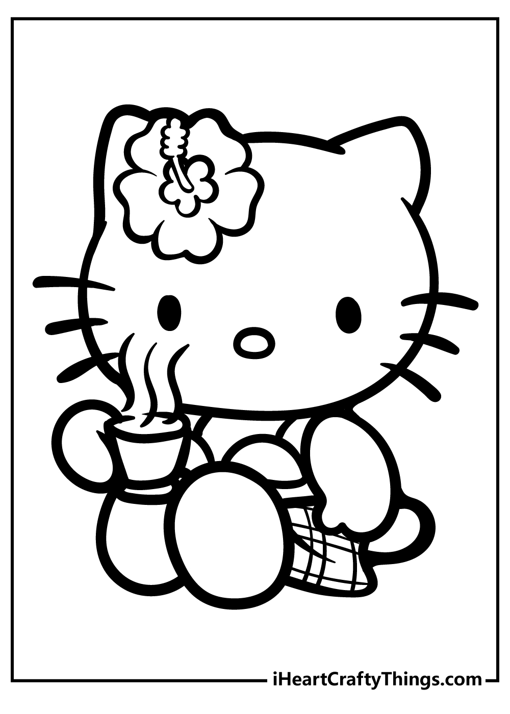 Hello Kitty sailing on a boat cute printable coloring sheet