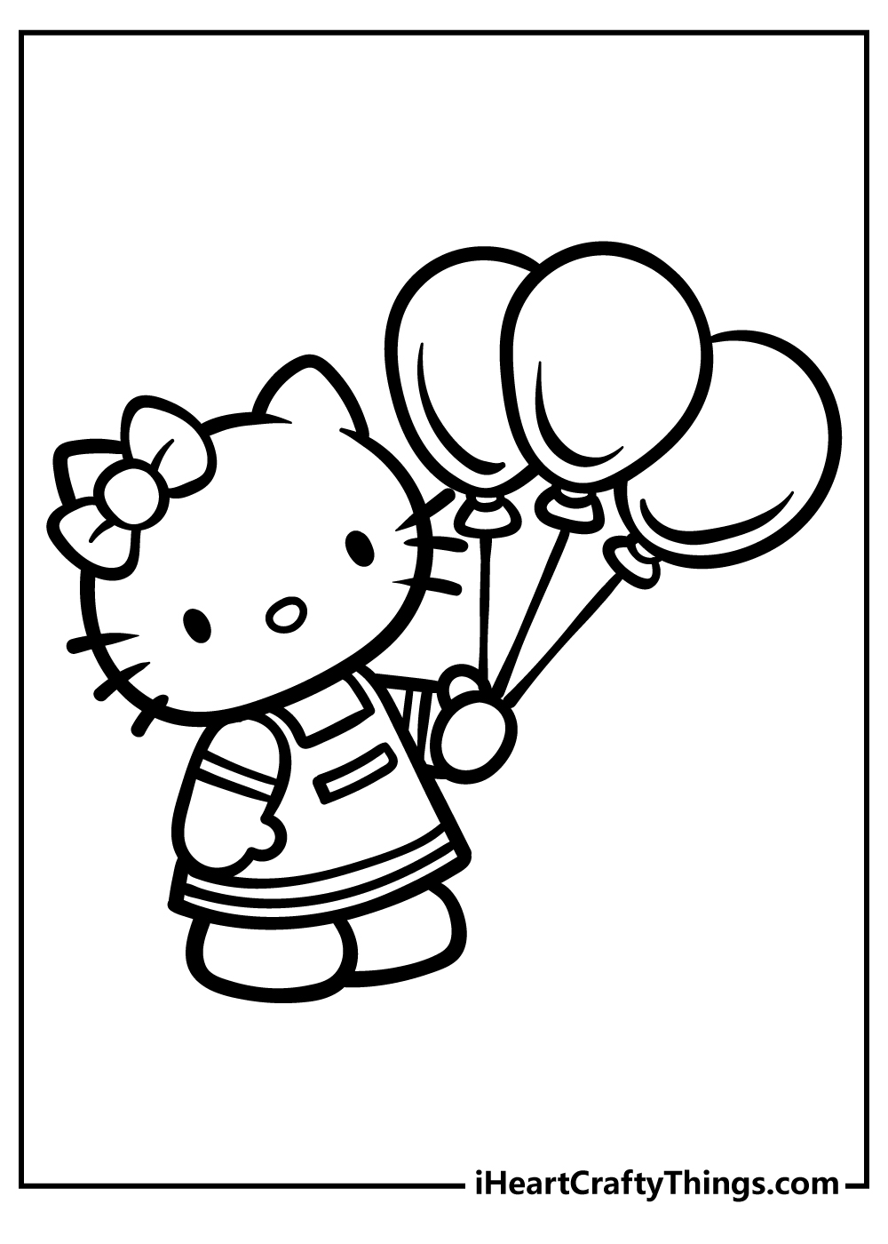 Hello Kitty holding balloons free coloring page