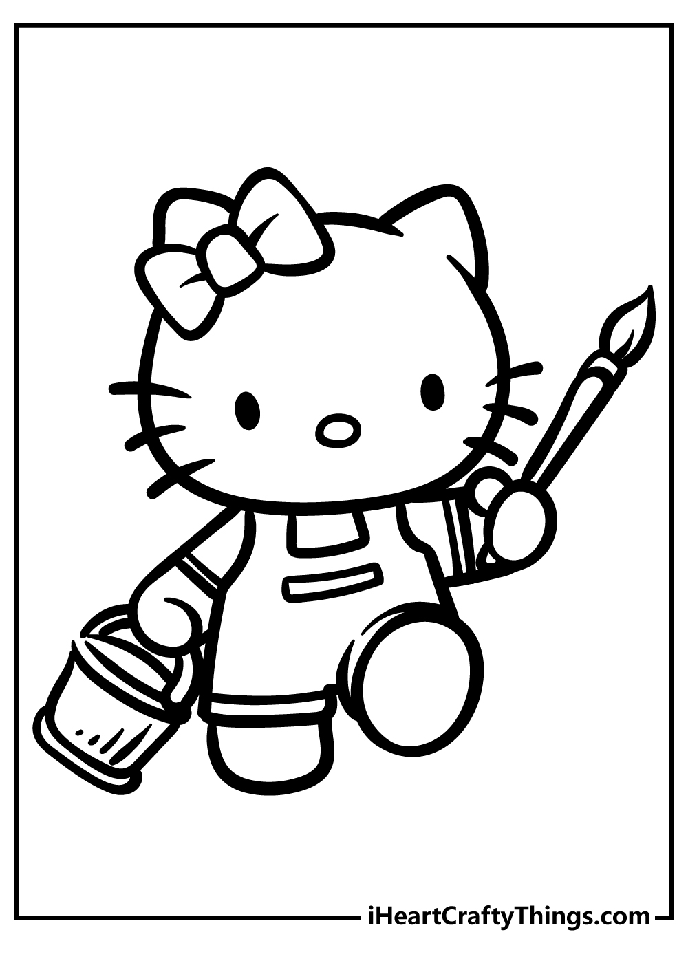 Hello Kitty with paintbrush and bucket printable coloring sheet