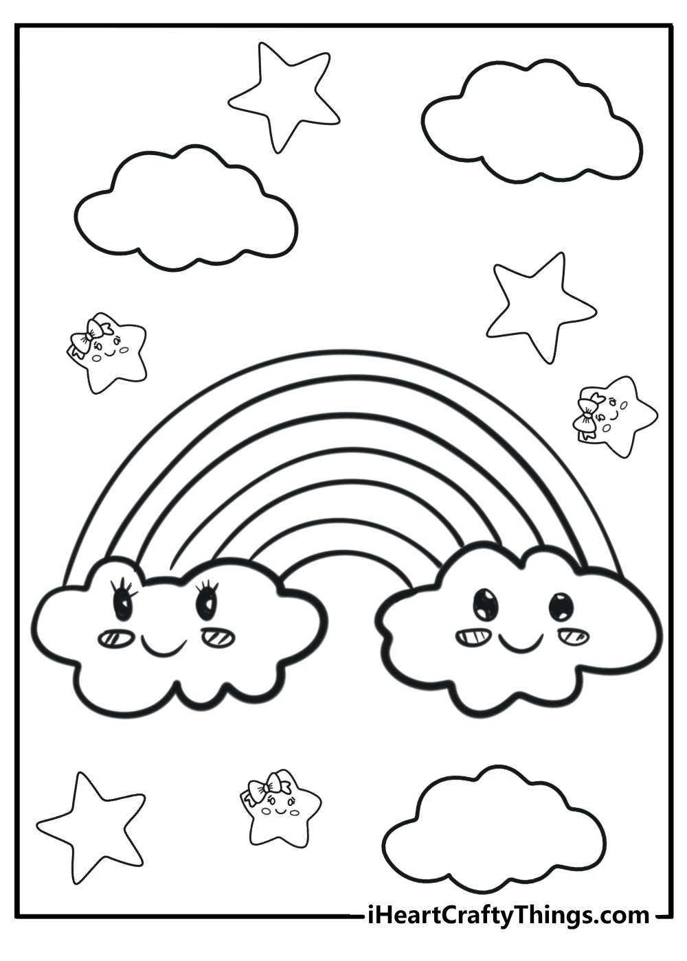 Adorable kawaii rainbow to color