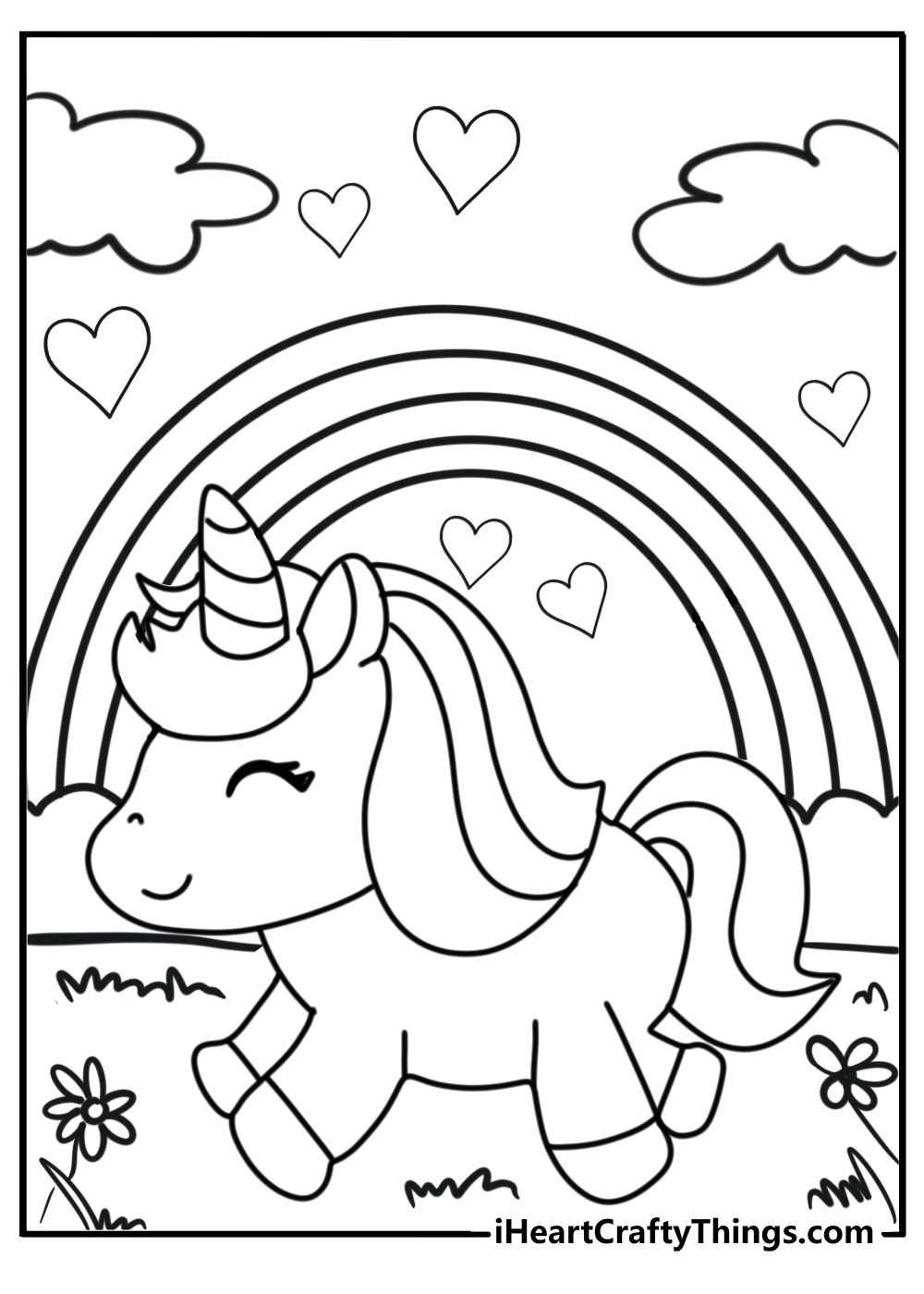 Adorable kawaii themed rainbow to color
