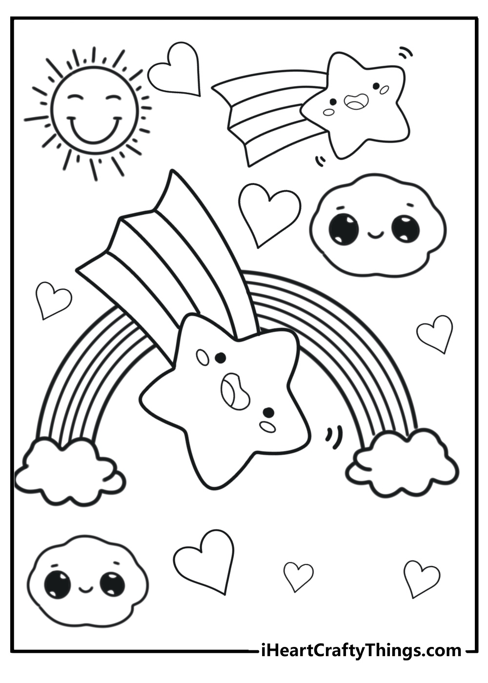Cute kawaii rainbow to color