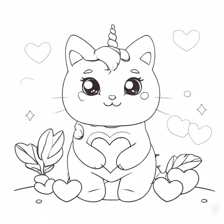 Cute cat-unicorn coloring sheet
