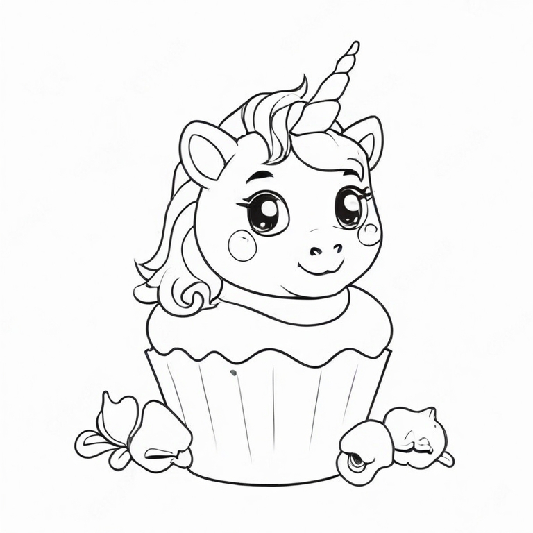 Unicorn cupcake coloring page