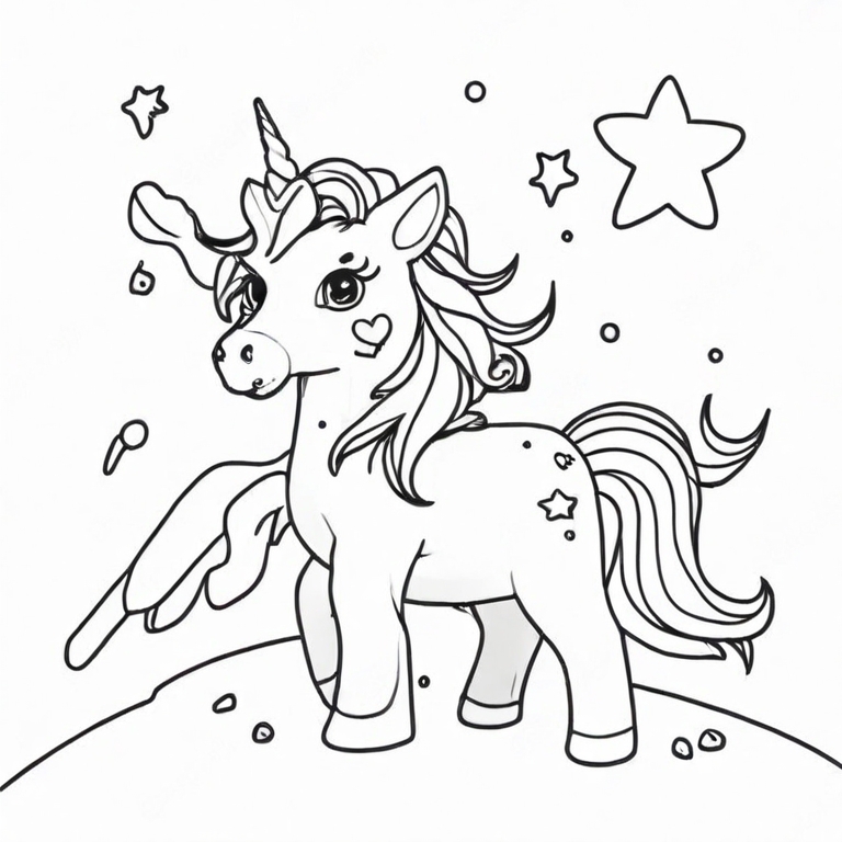 Unicorn with a shooting star to color