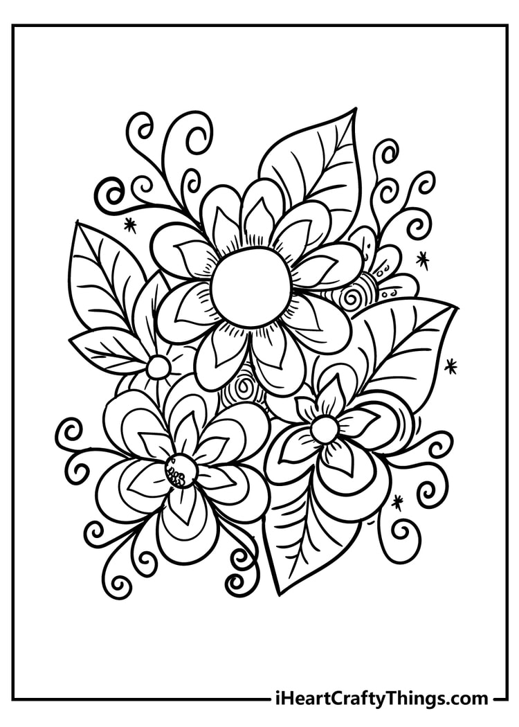 Free flower bouquet coloring page printable download for kids