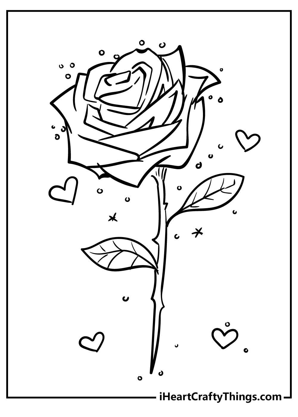 Printable heart rose coloring page for kids
