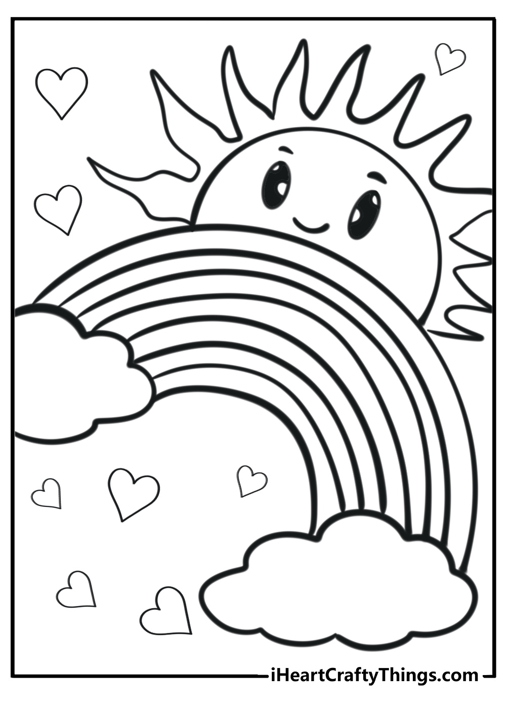Full page rainbow with sun and cloud to color