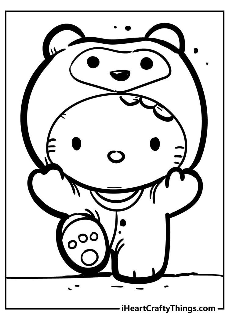Hello Kitty with a bow and polka dot dress free coloring page download