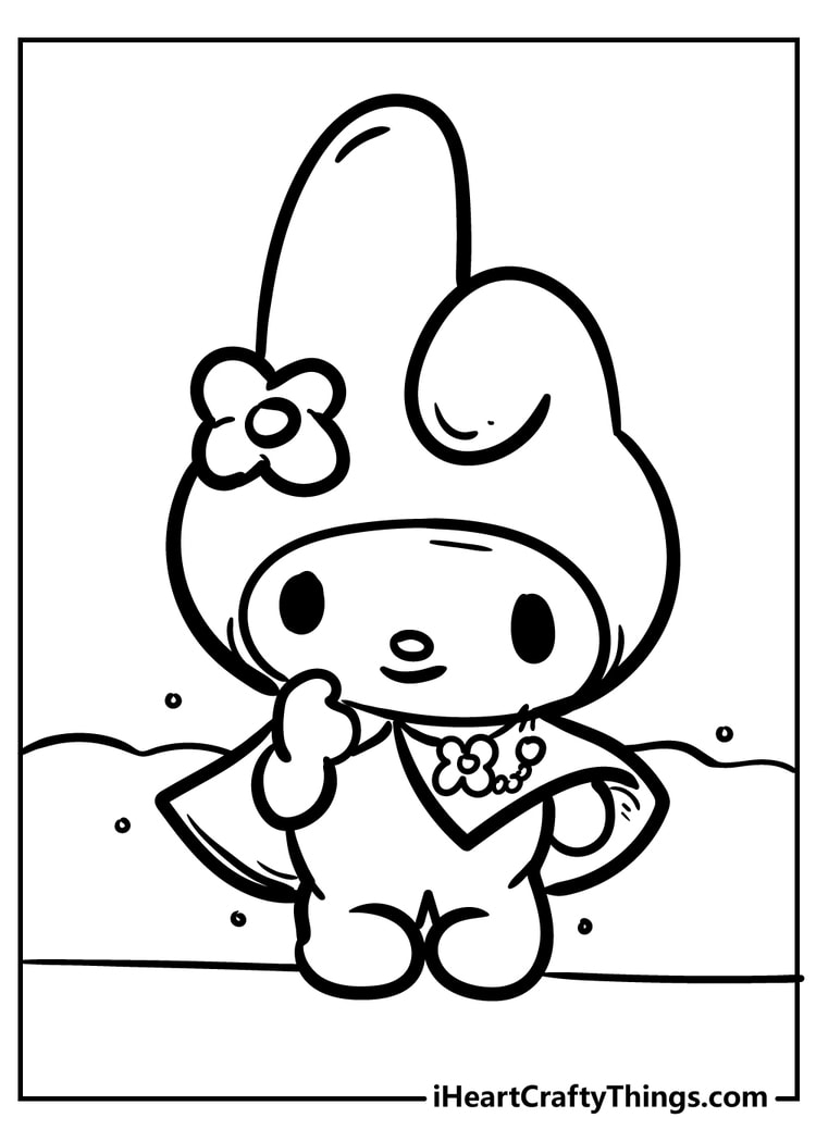 My Melody cartoon coloring page to color for kids and adults