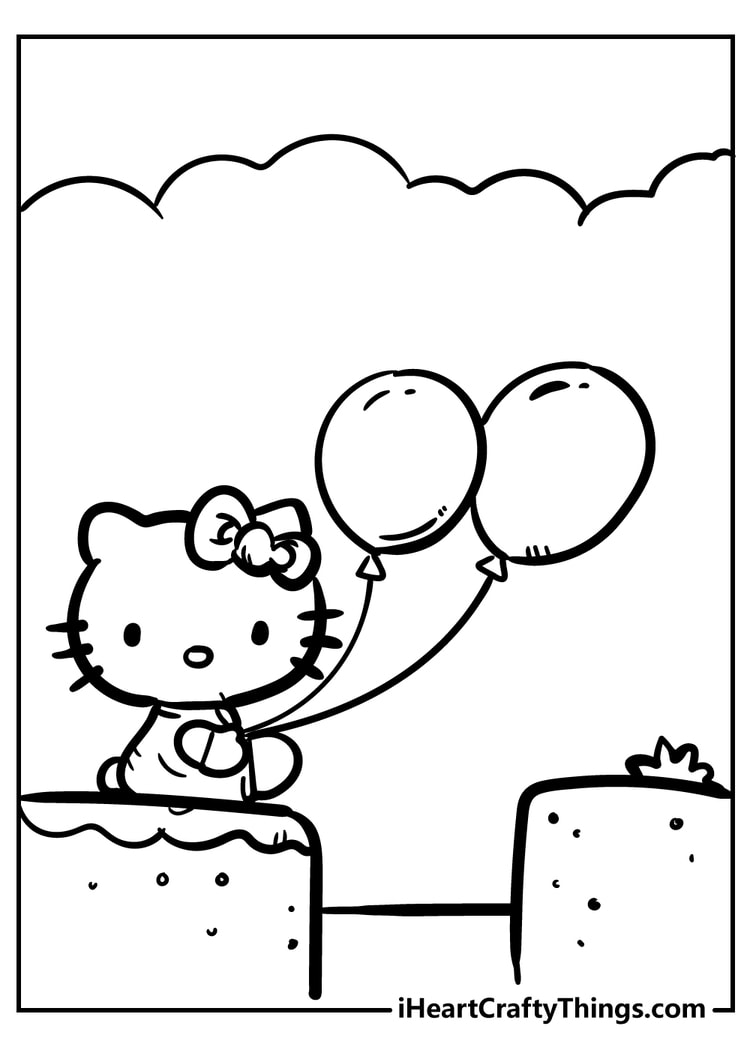 Hello Kitty holding balloons coloring page for preschool download