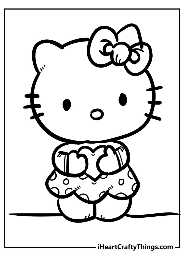 Hello Kitty kawaii heart printable coloring sheet for kids