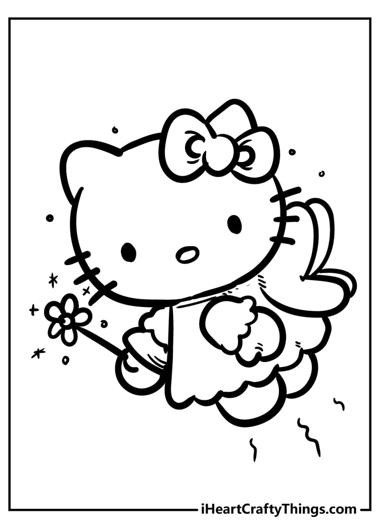 Fairy Hello Kitty coloring sheet with magic wand for free pdf