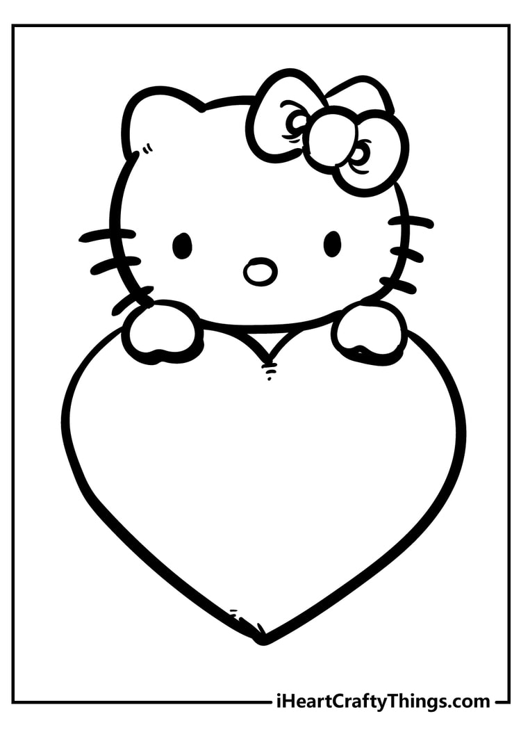 Hello Kitty with heart coloring page for kids to color