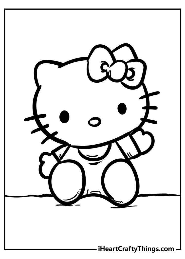 Simple Hello Kitty sitting printable coloring page for preschoolers