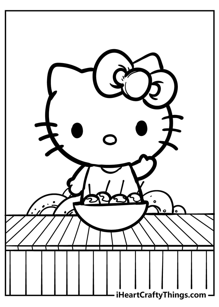 Hello kitty with teddy bear coloring page free printable