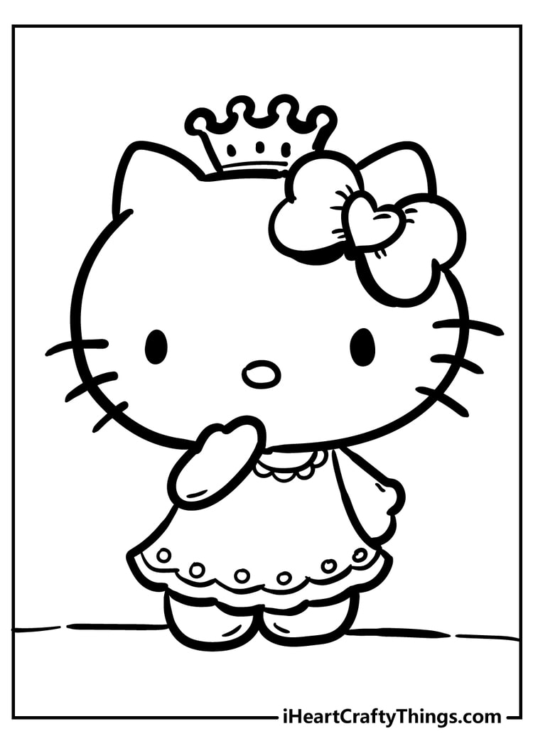 Hello kitty eating at table coloring page to color free pdf