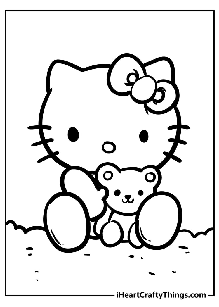 Kawaii Hello Kitty princess coloring sheet for kids and adults
