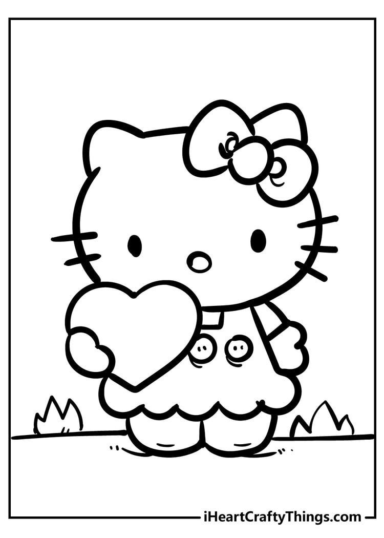 Hello Kitty hugging teddy bear coloring pages for preschoolers