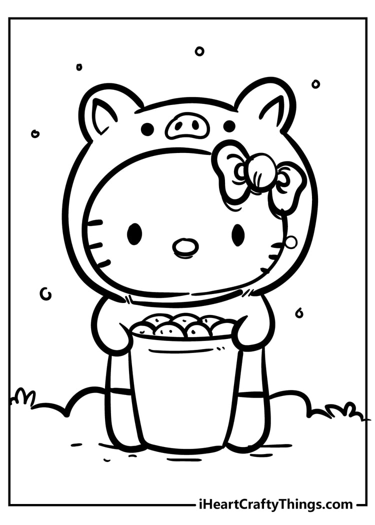 Hello Kitty inside stocking coloring page christmas themed