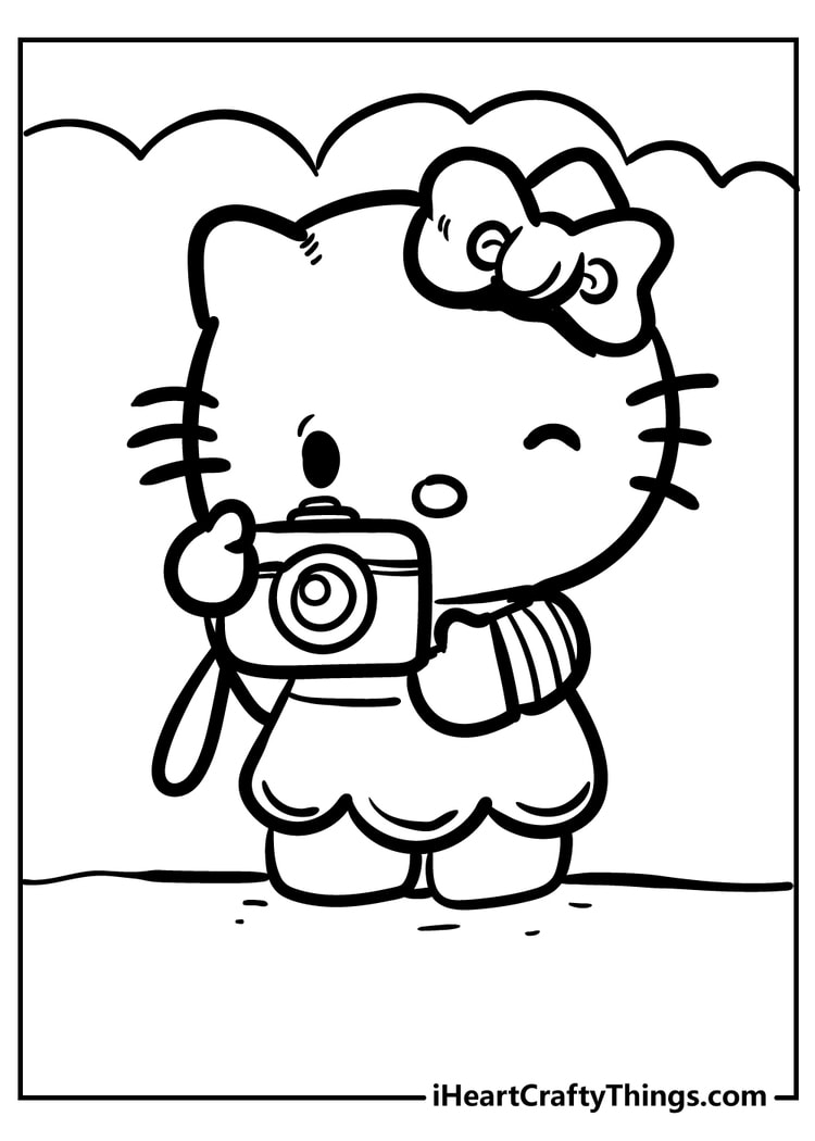 Dancing Hello Kitty in a ballerina dress free coloring page to download