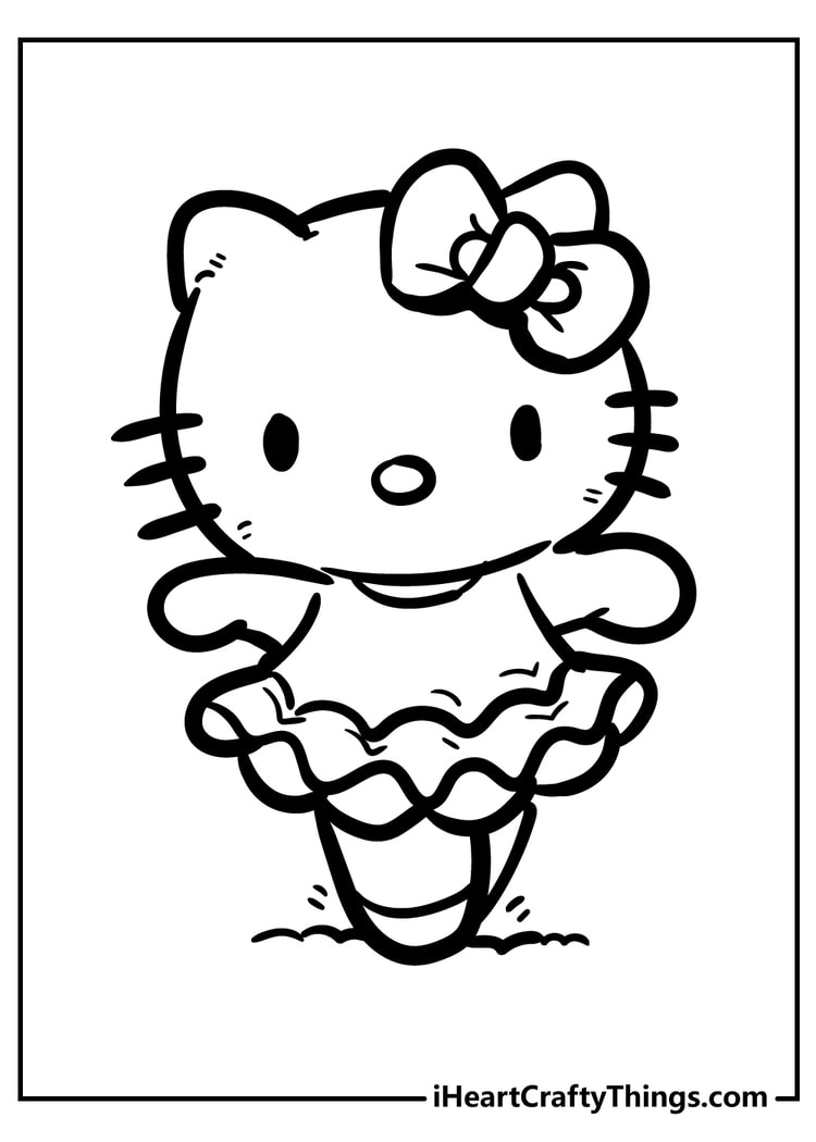 Waving Hello Kitty with a bow simple kawaii coloring page pdf