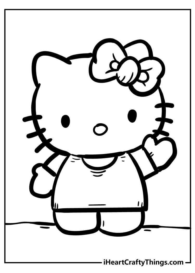 Hello Kitty enjoying a warm drink cute coloring page to color