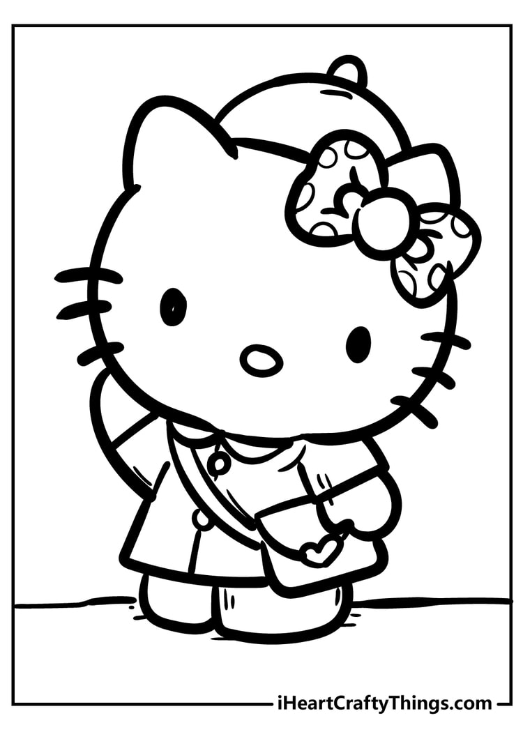 Hello Kitty with bow and handbag printable coloring page