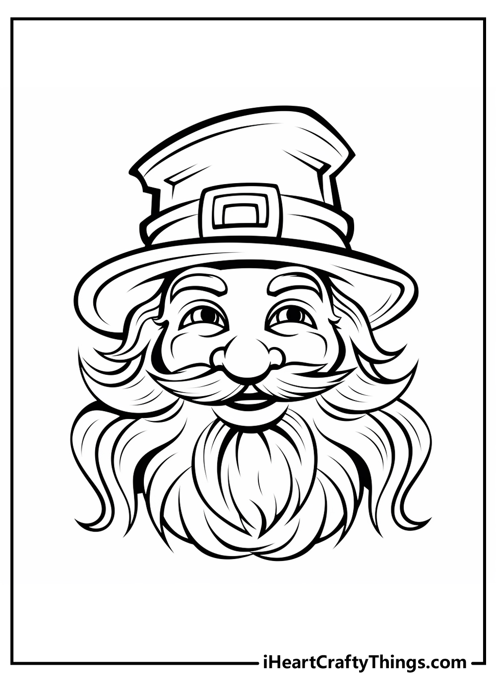 Detailed portrait of old smiley leprechaun with large beard and mustache wearing signature hat
