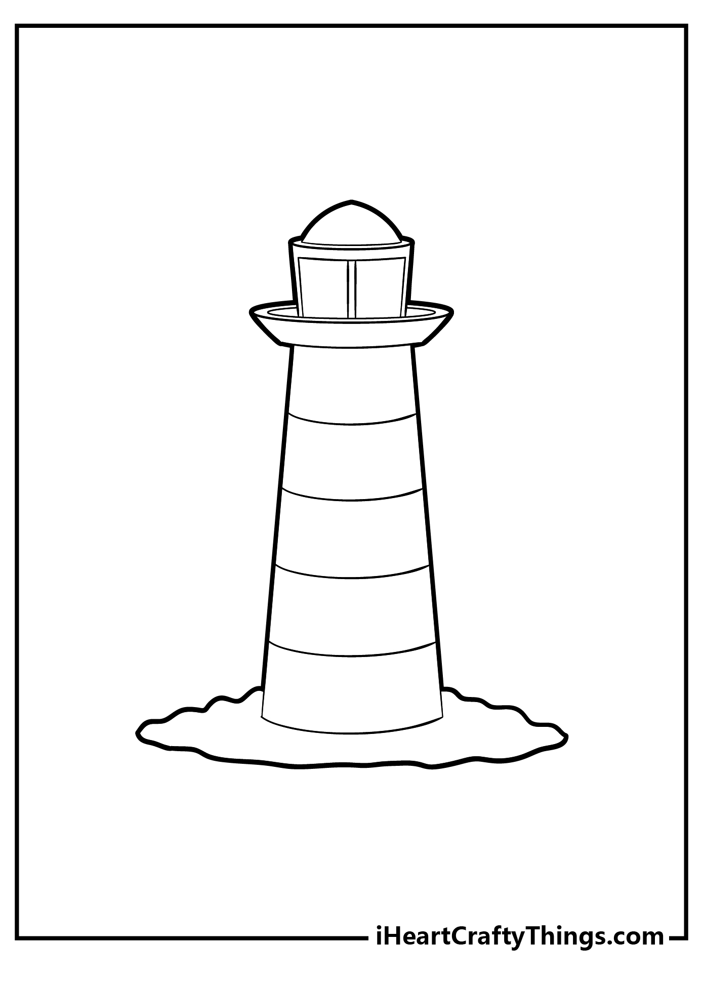 Coloring page for kids of a simple lighthouse with a surface separated into sections