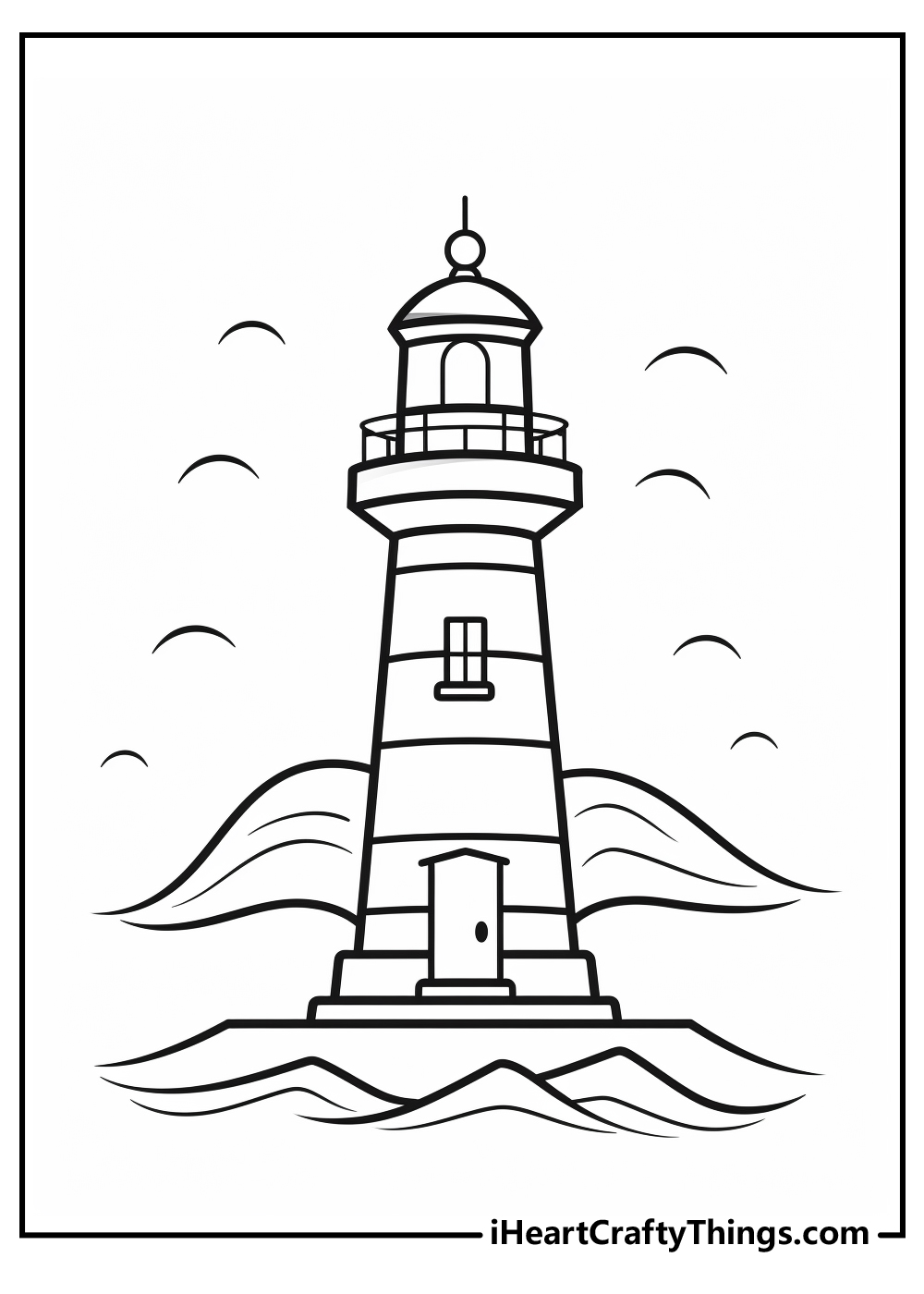 Marine-themed scenery featuring traditional lighthouse surrounded by waves and seagulls