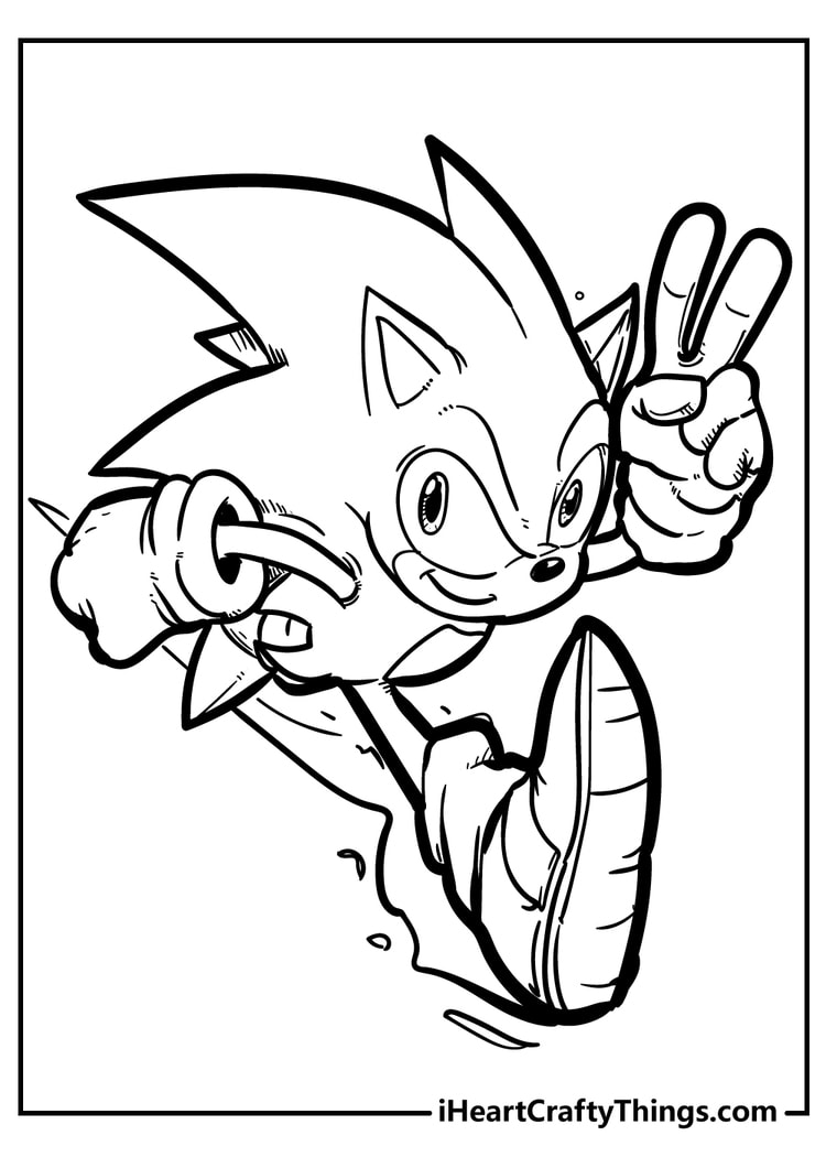 Sonic the Hedgehog showing peace sign coloring page to print