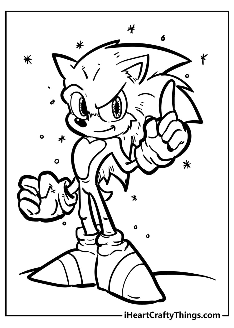 Sonic in a heroic pose detailed coloring page for kids
