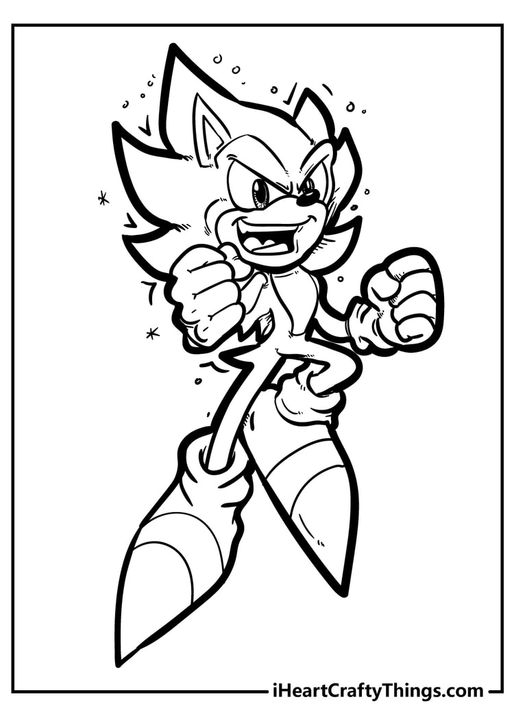 Angry super sonic ready to fight printable coloring page for kids