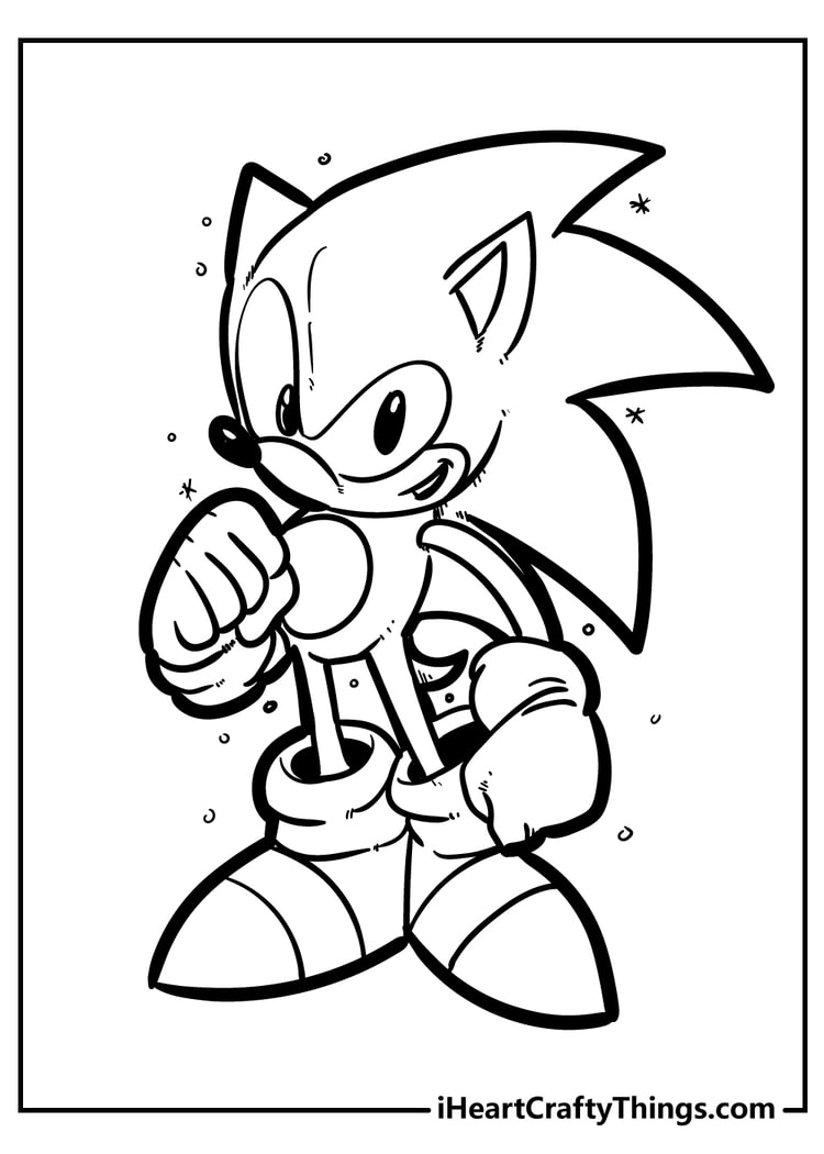 Classic sonic confident pose free coloring page for kids