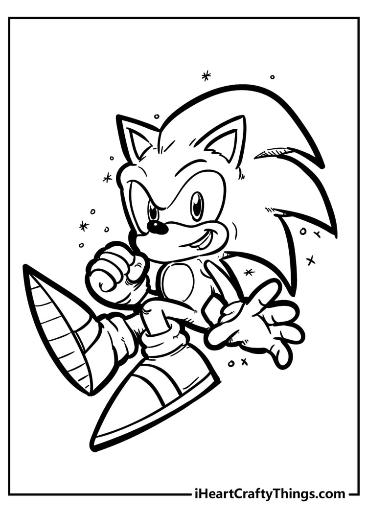 Sonic getting ready to run cartoon coloring page to print