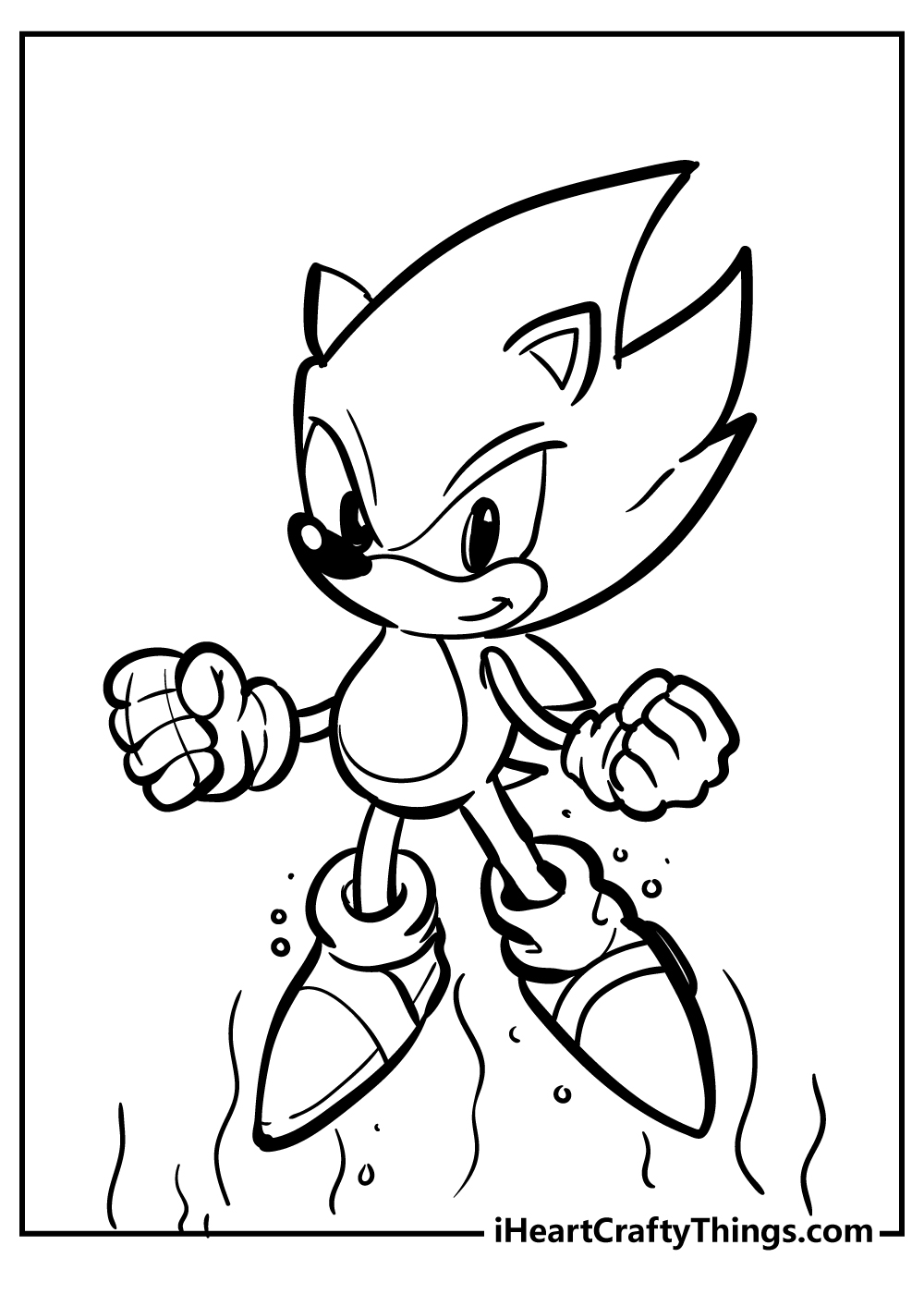 Sonic the Hedgehog action pose printable coloring page for kids