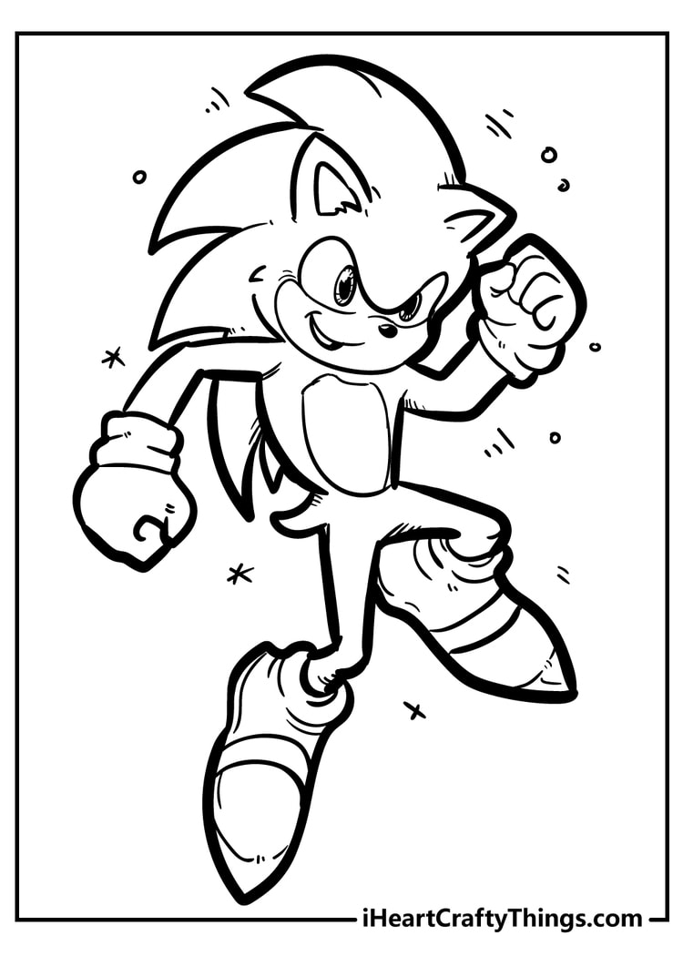 Detailed Sonic coloring sheet for kids and adults to enjoy