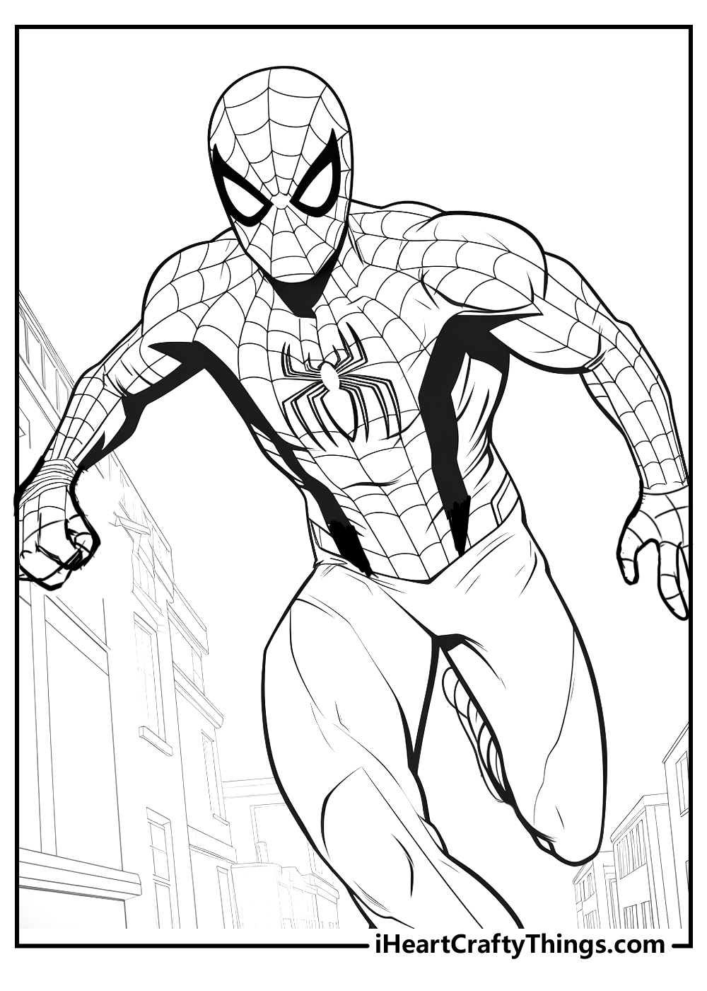 Spider-Man running towards action printable coloring page